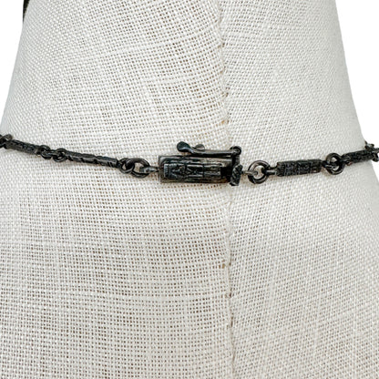 Vintage Sterling Silver 925 Necklace With Tribal Gold Mask Dangling Charms