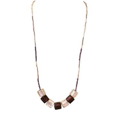 Handcrafted Glass Bead Necklace W Toggle Clasp Purple Hues Design