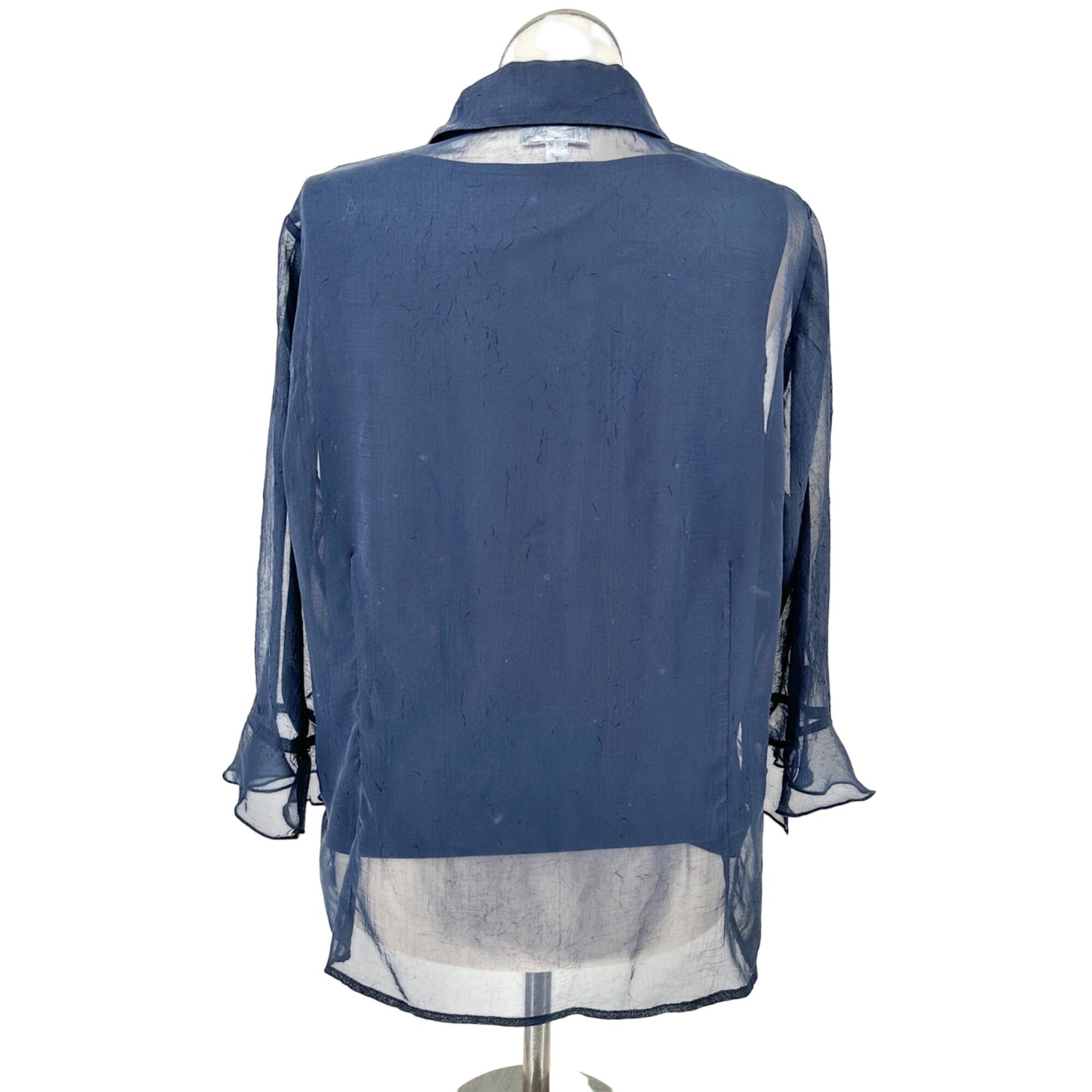 Dressbarn Sheer Blouse With Lace Details Built in Tank Top Womans 2X Navy Blue