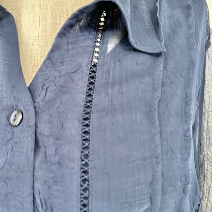 Dressbarn Sheer Blouse With Lace Details Built in Tank Top Womans 2X Navy Blue