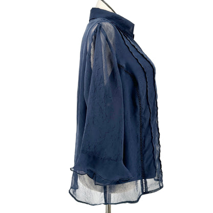 Dressbarn Sheer Blouse With Lace Details Built in Tank Top Womans 2X Navy Blue