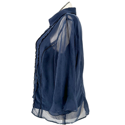 Dressbarn Sheer Blouse With Lace Details Built in Tank Top Womans 2X Navy Blue
