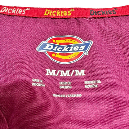 Dickies Women's Scrub Tops M Burgundy SS 5 Pockets V-neck Badge Holder