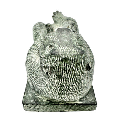 The Wolf Sculptures Soapstone Sea Otter with Shell Gray 4.5 x 2.5 x 2.5