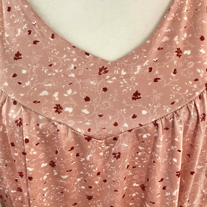 Women's 2XL Floral Rose Colored Smock Long Sleeve Tunic Blouse Red Flowers