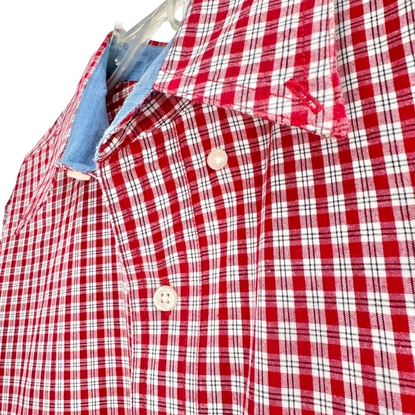 Chaps Easy Care Dress Shirt Mens L Red Plaid Button Down Collar LS