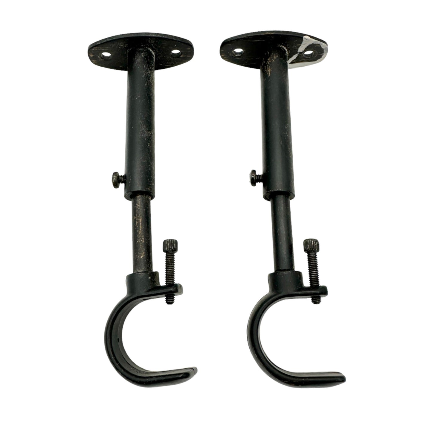 4pc Set Curtain Hardware 2 Rod Wall Hooks 2 Wall Mount Hold Backs Dark Metal