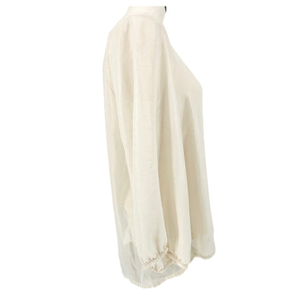 NY Collection Top Womens Small Cream Gold Shimmer 3/4 Sleeve Button Lace NWT