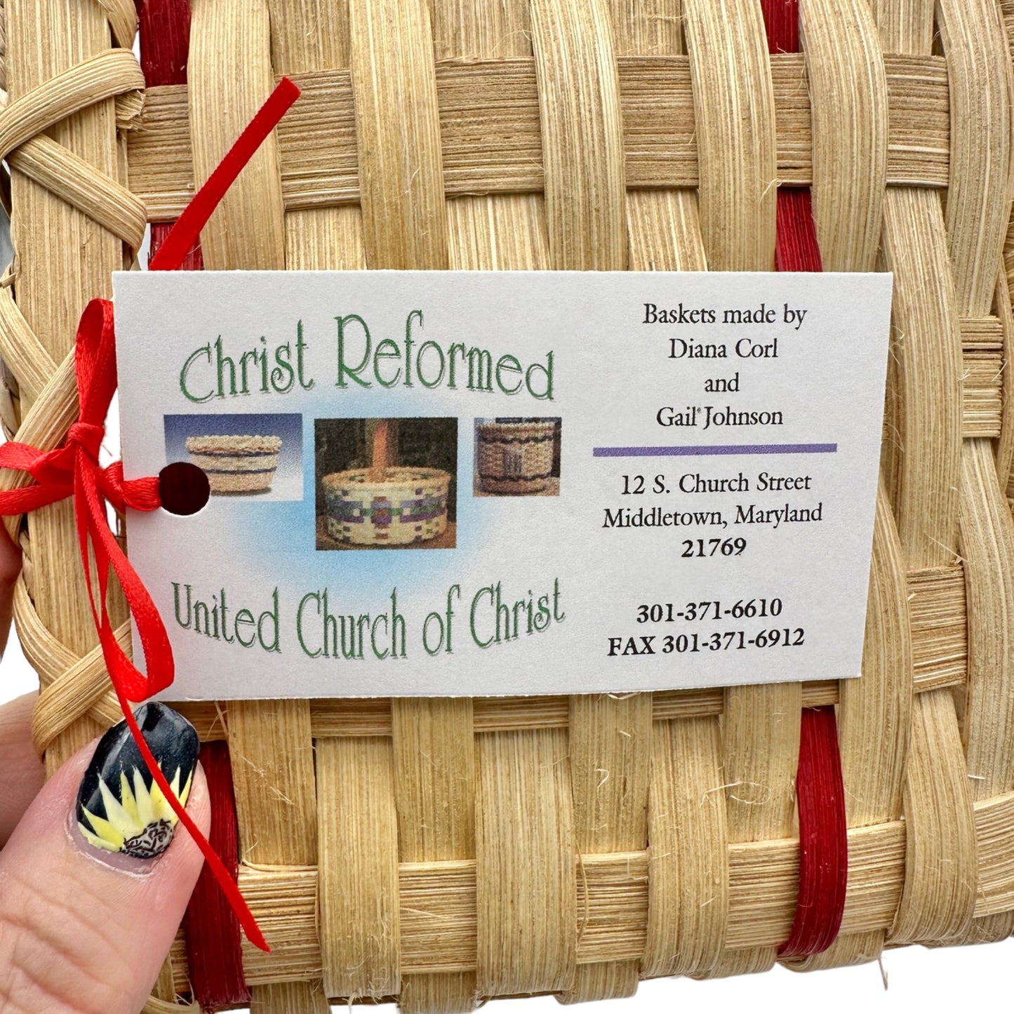 Handmade Basket Apple Delight Black Wire and Red Wood Handle Apple Adornment