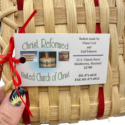 Handmade Basket Apple Delight Black Wire and Red Wood Handle Apple Adornment