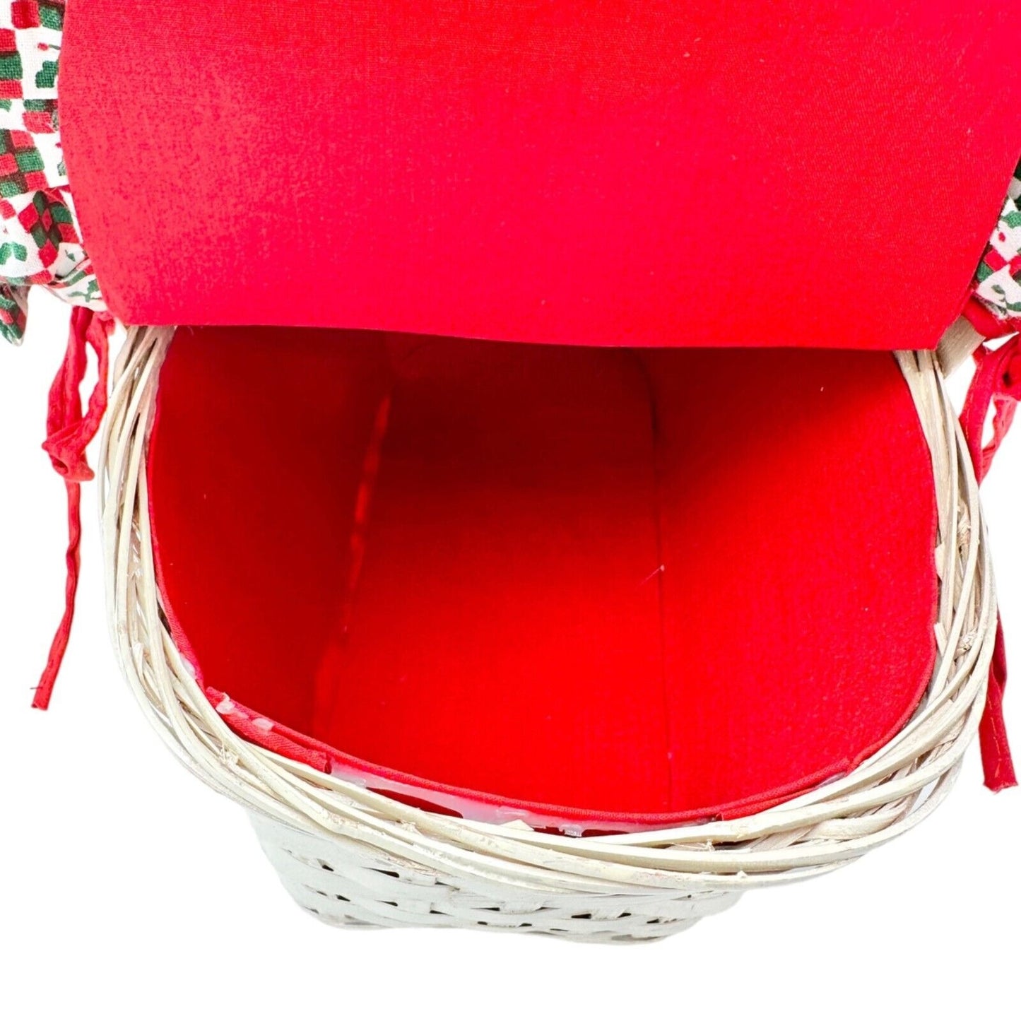 Basket with Removeable Bi-Fold Top White Red Lining Holly Berry Quilted Top EUC