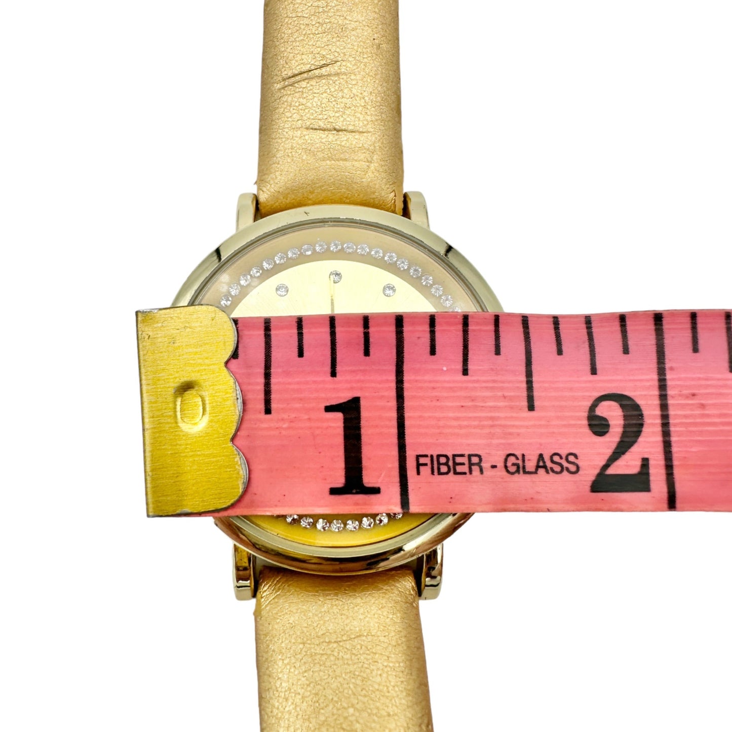Goldtone Watch with Crystal Accent Faux Leather Gold Buckle Strap