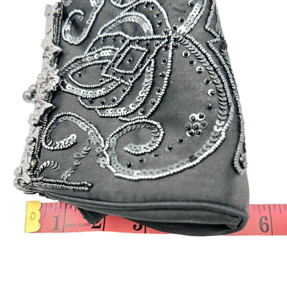 Elegant Evening Clutch Black Sequined and Beaded Silvertone Hardware EUC