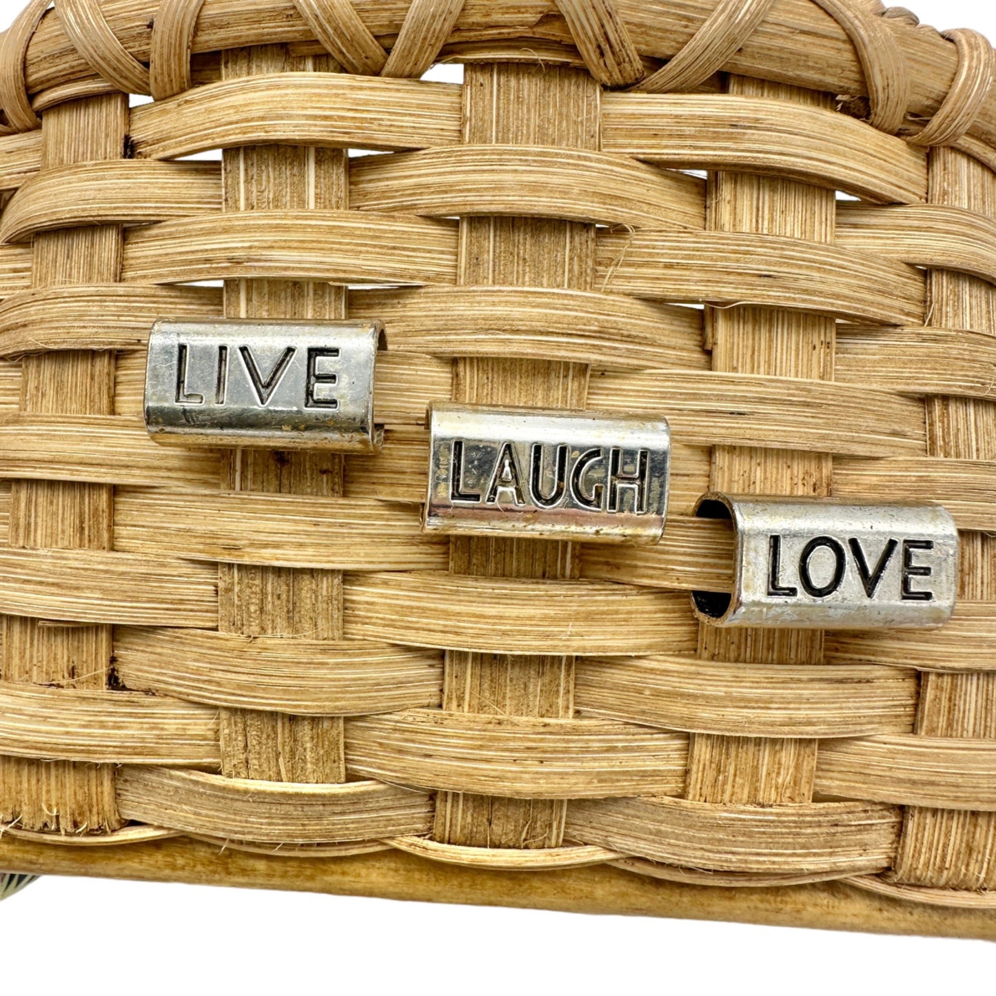 Handmade Basket Live Laugh Love Metal Accents Wood Base and Handle Small Cute