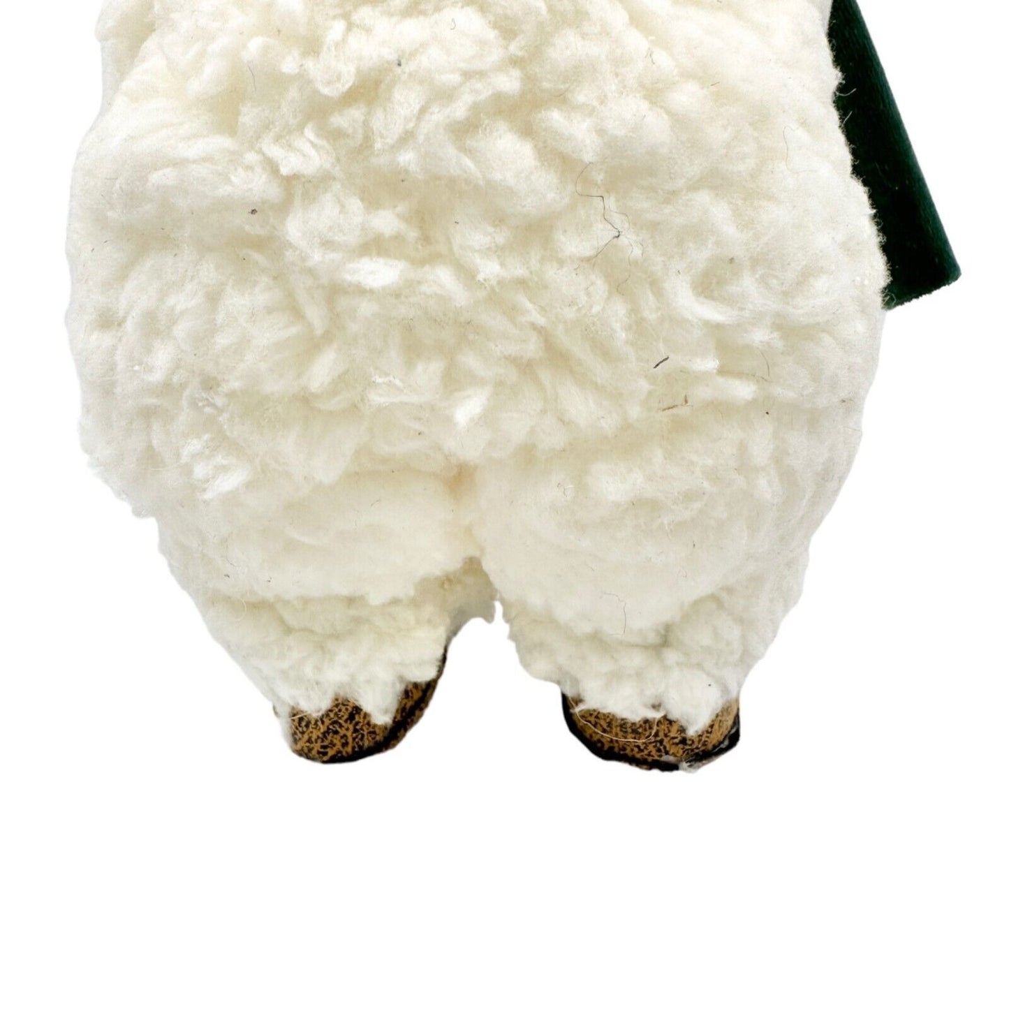 Winter Bear Stands Up Figurine Off-White Fleece with Green Velvet Scarf and Hat