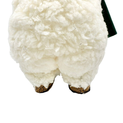 Winter Bear Stands Up Figurine Off-White Fleece with Green Velvet Scarf and Hat