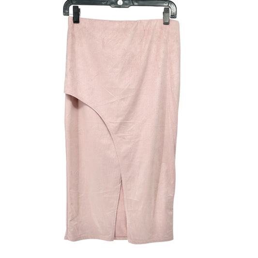 Madrag Midi Skirt Womens L Pink Suede Unique Kick Pleat Design Poly Spandex NWT