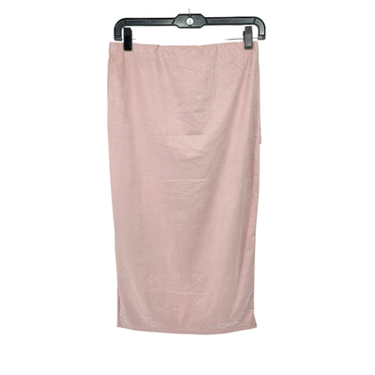 Madrag Midi Skirt Womens L Pink Suede Unique Kick Pleat Design Poly Spandex NWT