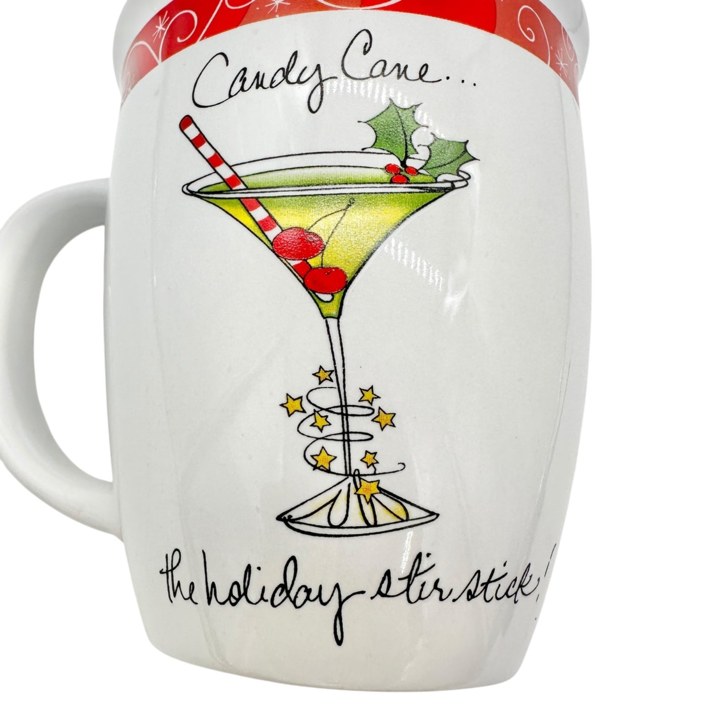 Candy Cane Holiday Martini Mug 12 Oz By Kane Home White Red Ceramic Festive