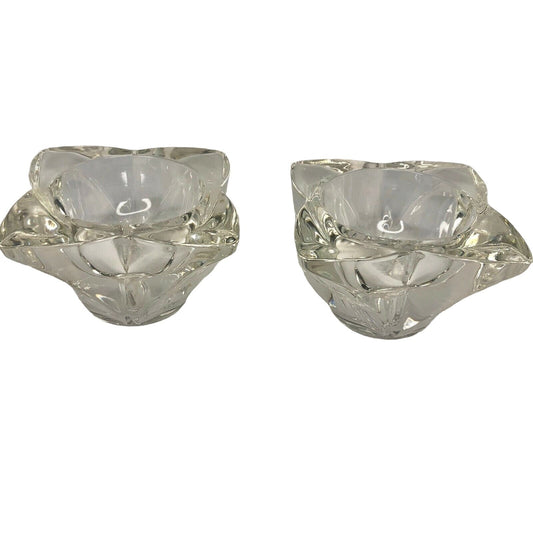 Pair of Vintage Lead Crystal Candlestick Holders Four Point Taper Excellent