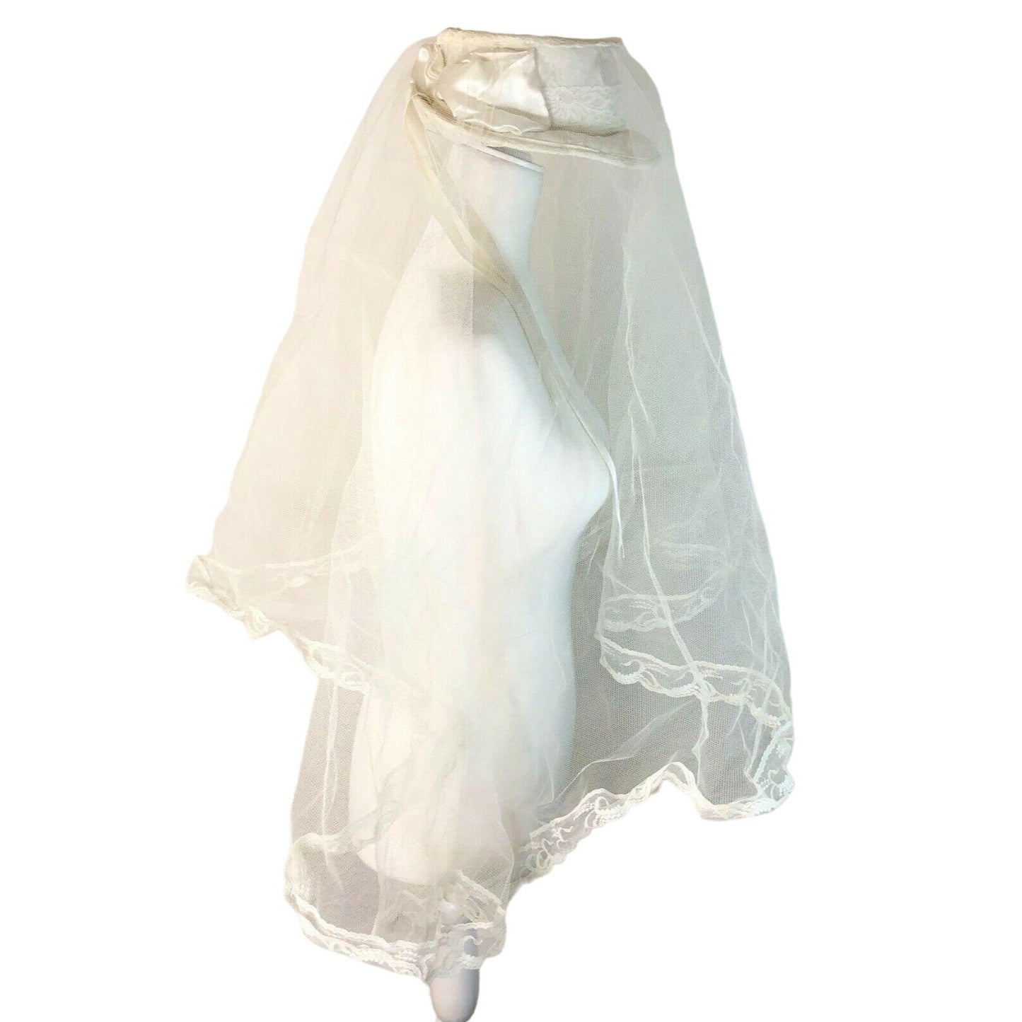 Lacy White Skimmer Style Wedding Hat with Full Veil Bridal Event Worthy