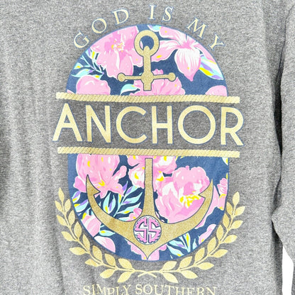 Simply Southern TShirt Youth Large Gray God Is My Anchor Long Sleeve Crew Neck