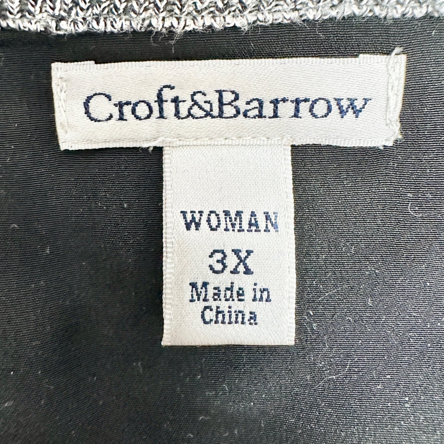 Croft & Barrow Sweater Womens 3X Gray Black Scoop Neck Long Sleeve Black Hem