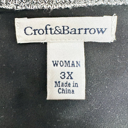 Croft & Barrow Sweater Womens 3X Gray Black Scoop Neck Long Sleeve Black Hem
