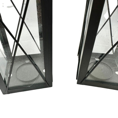 Pair of Candleholders Black Metal Hangs or Sits Holds Tealights or Votives