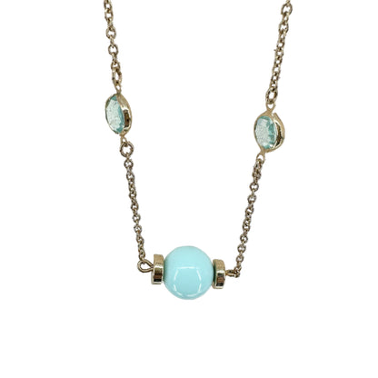 Pair of J. Crew Necklaces Identical Goldtone Chain Light Blue Beads and Gems