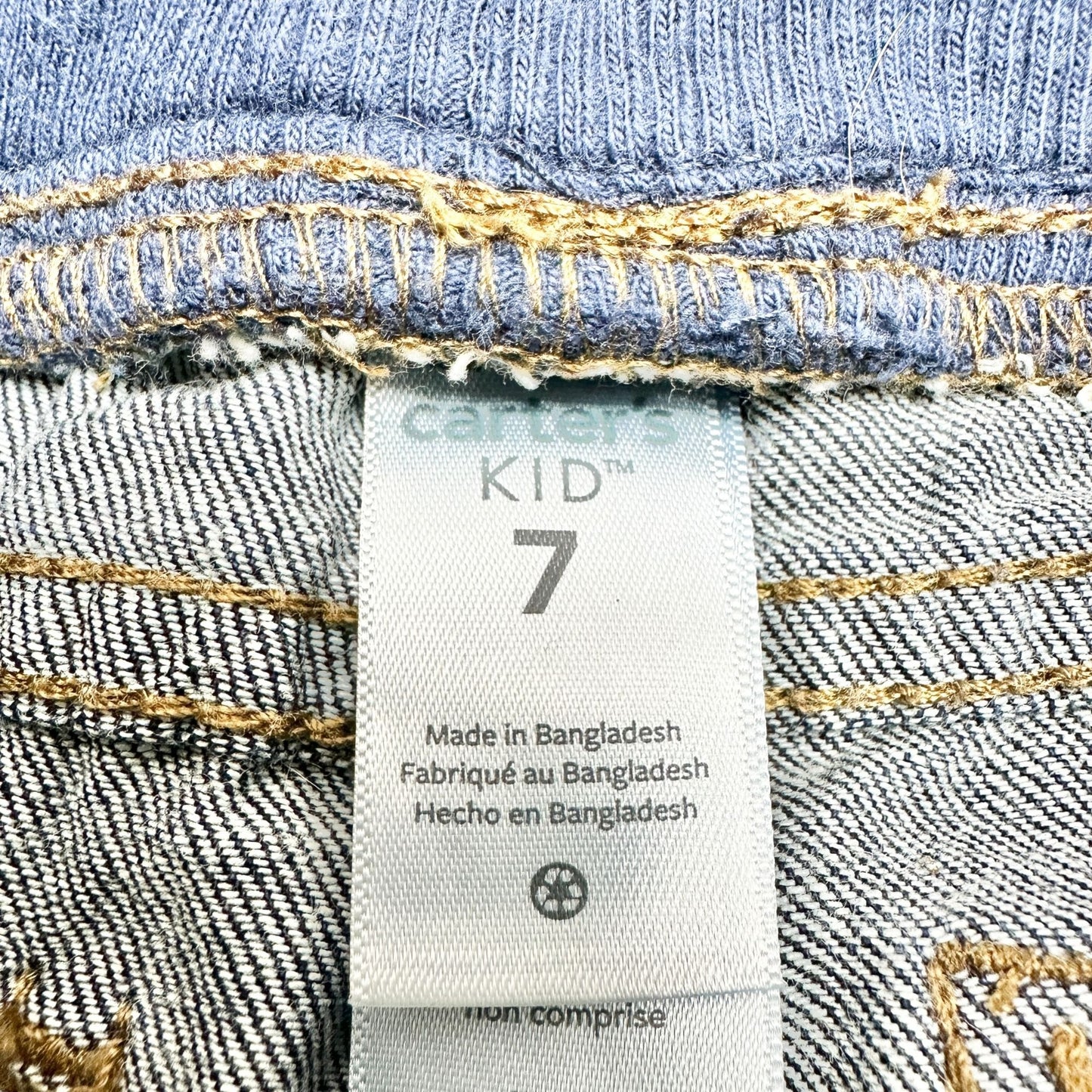 Carters Kid Size 7 Blue Elastic Waist Denim Jeans Drawstring Casual Cotton Pant