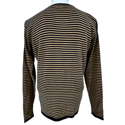 Ryan Harris Sweater Womens Medium Black and Brown Stripe 100% Silk Long Sleeve