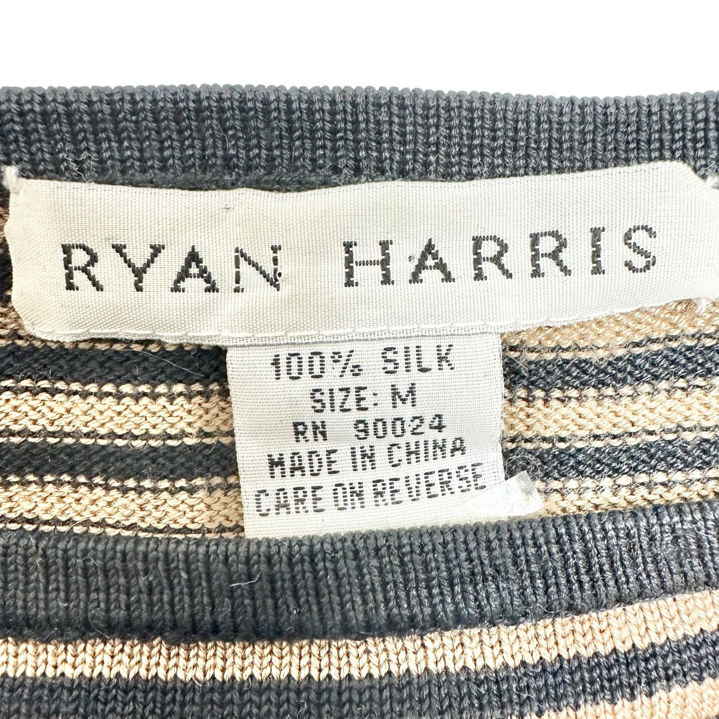 Ryan Harris Sweater Womens Medium Black and Brown Stripe 100% Silk Long Sleeve