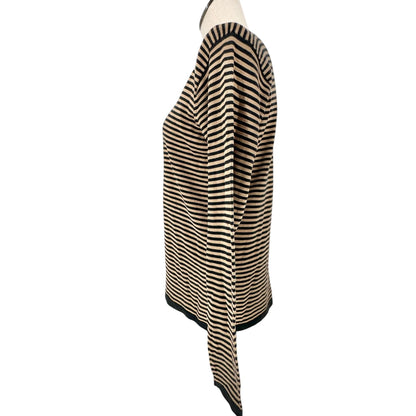 Ryan Harris Sweater Womens Medium Black and Brown Stripe 100% Silk Long Sleeve