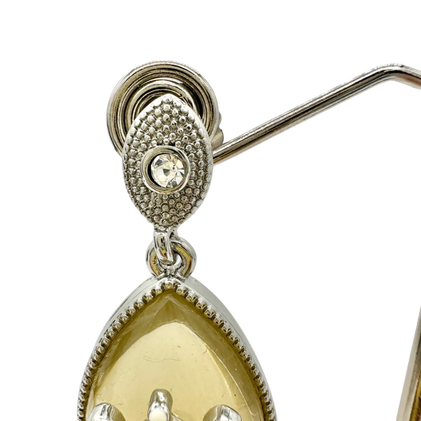 Lia Sophia Art Deco Dangle Earrings Silvertone Clear Gems Yellow Stone Green Bead