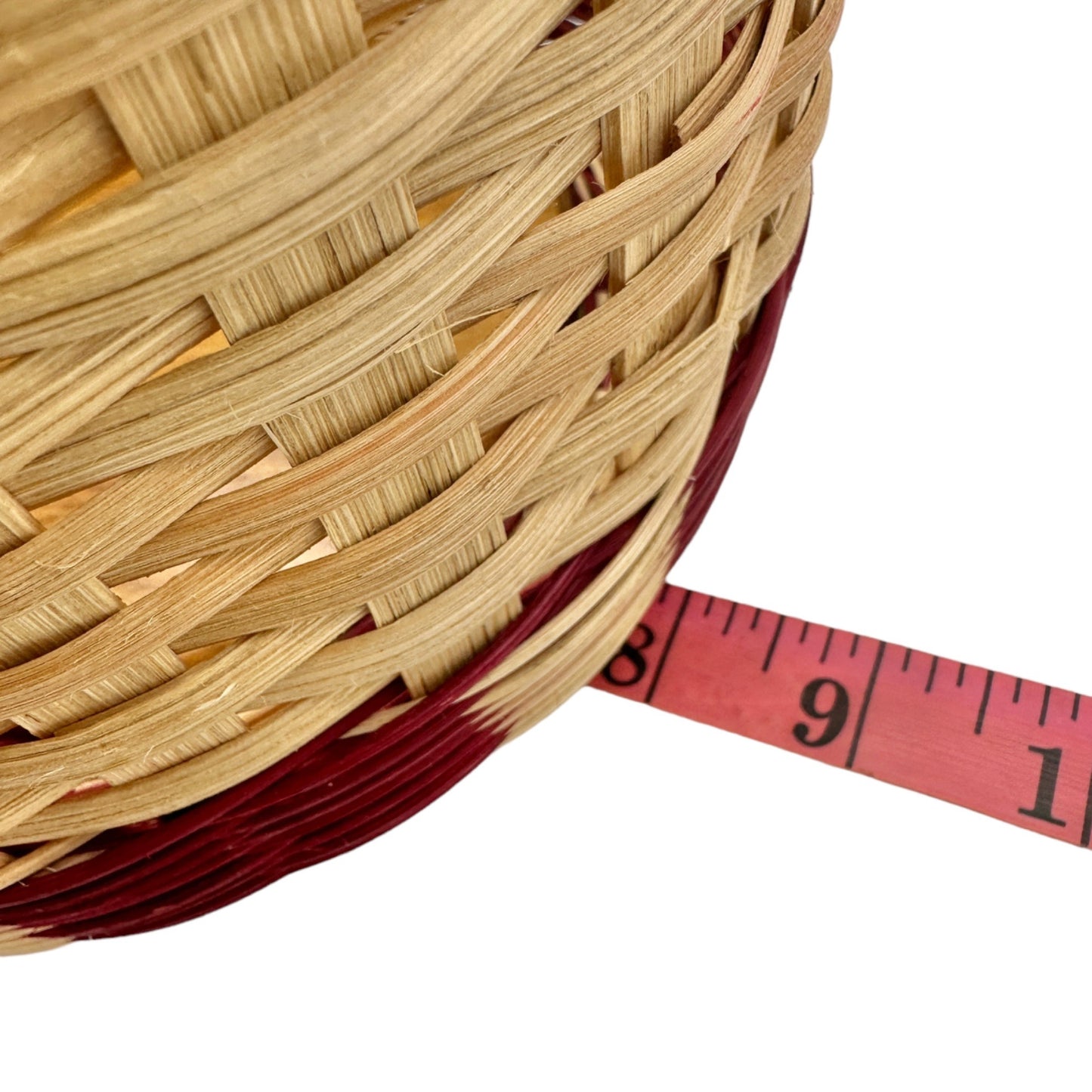 Handmade Basket Gingerbread Trio Round with Wrapped Handle Burgundy Accent