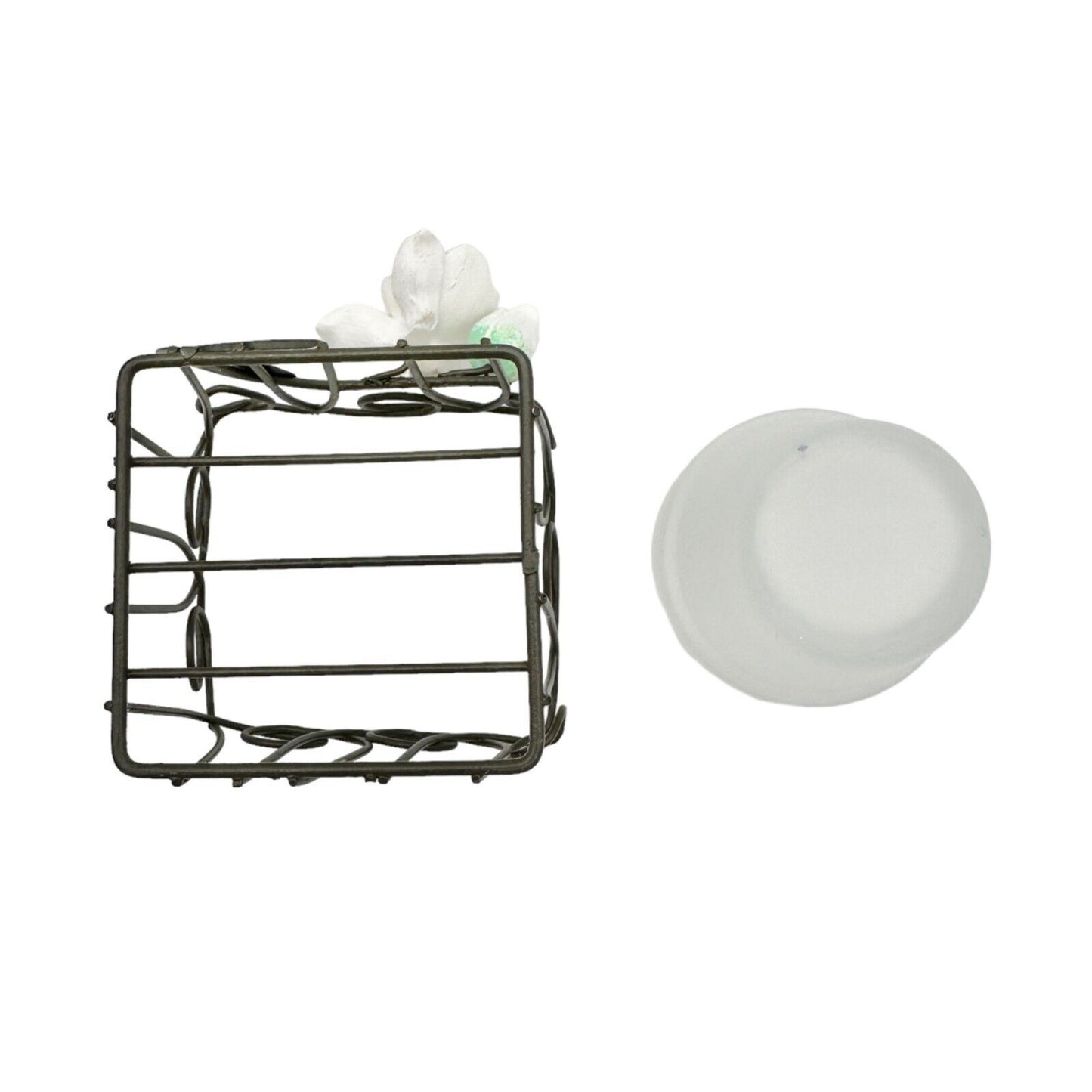 Votive Candle Holder Wire Glass 4.5 x 3 x 3 3D Flowers Attached