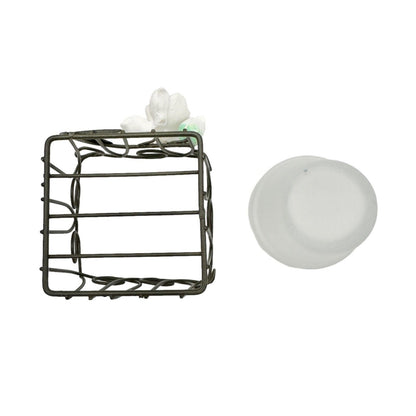 Votive Candle Holder Wire Glass 4.5 x 3 x 3 3D Flowers Attached