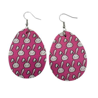 Two Pairs Easter Egg Earrings White Bunnies on Pink Purple Flowers on Yellow