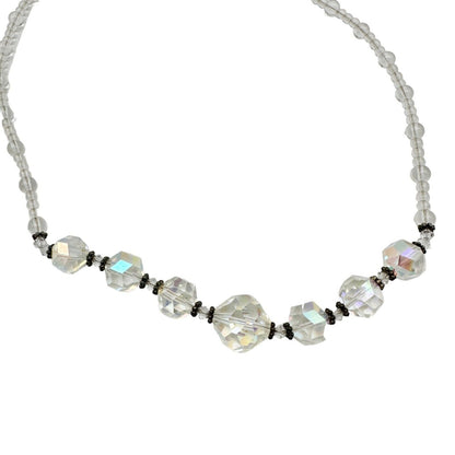 Handmade Necklace Clear Beads and Silvertone Accent Pieces 20" Long