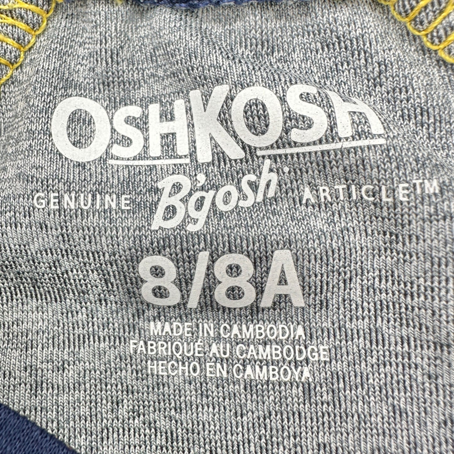 Oshkosh Bgosh Boys Shirt Boys Size 8/8A Heather Gray Navy Raglan Long Sleeves