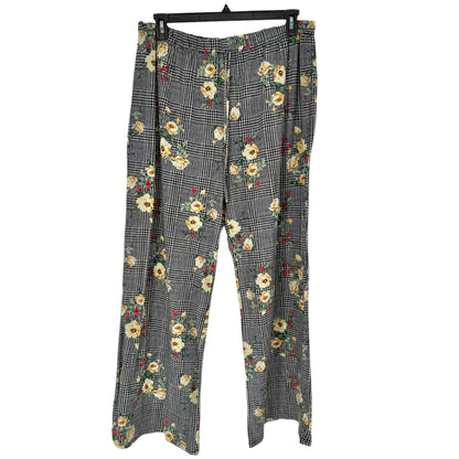Try This Pants Womens 3X Black White with Yellow Red Flowers Elastic Waist Front