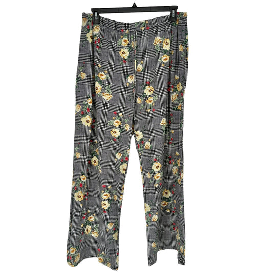 Try This Pants Womens 3X Black White with Yellow Red Flowers Elastic Waist Front