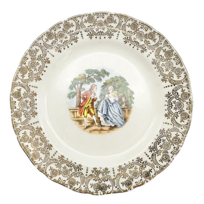 China Set of 6 Bread Plates Cream Gold Trim Center Courting Couple Man and Woman
