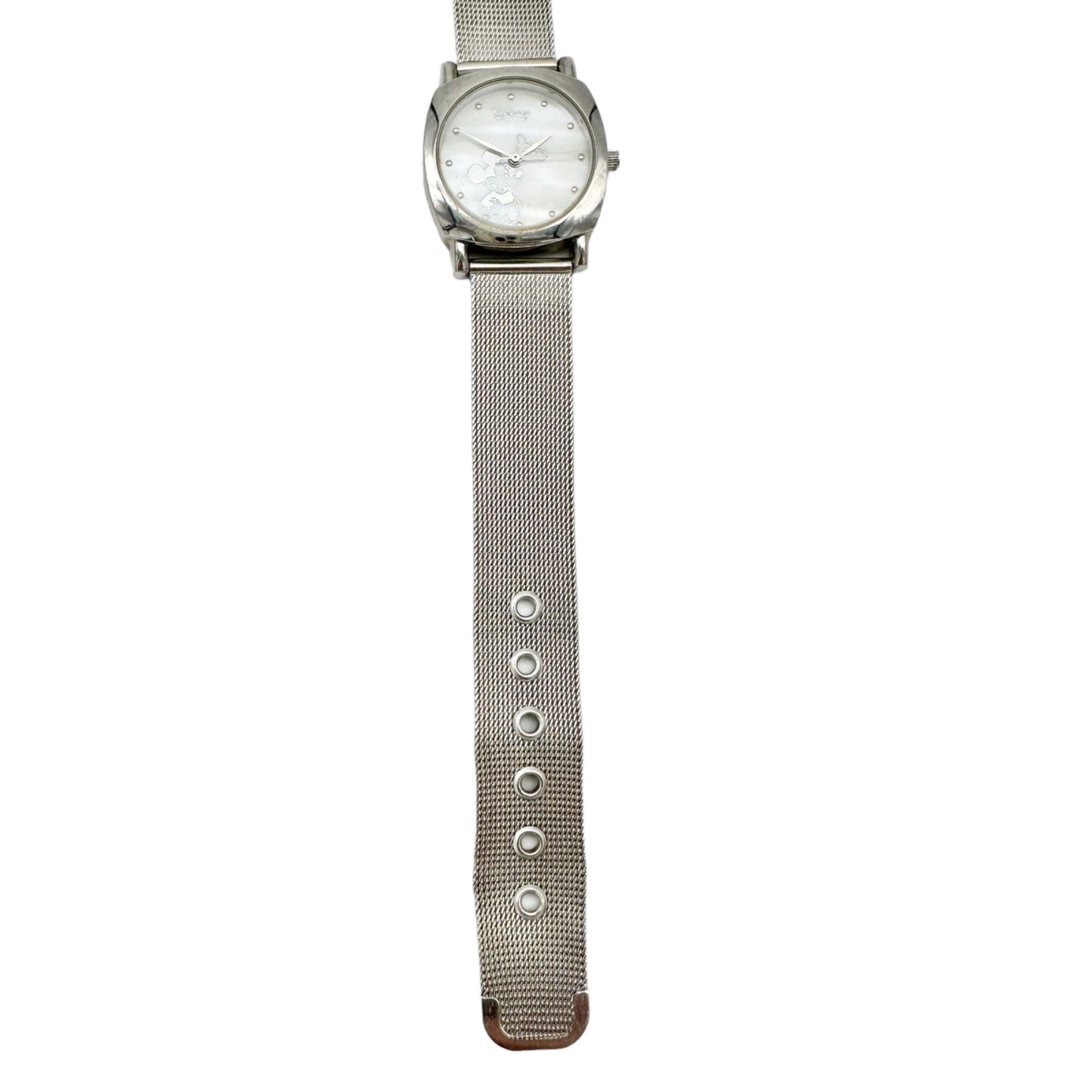 Disney Mickey Mouse Watch Stainless Steel Silver Metal Mesh Buckle Strap