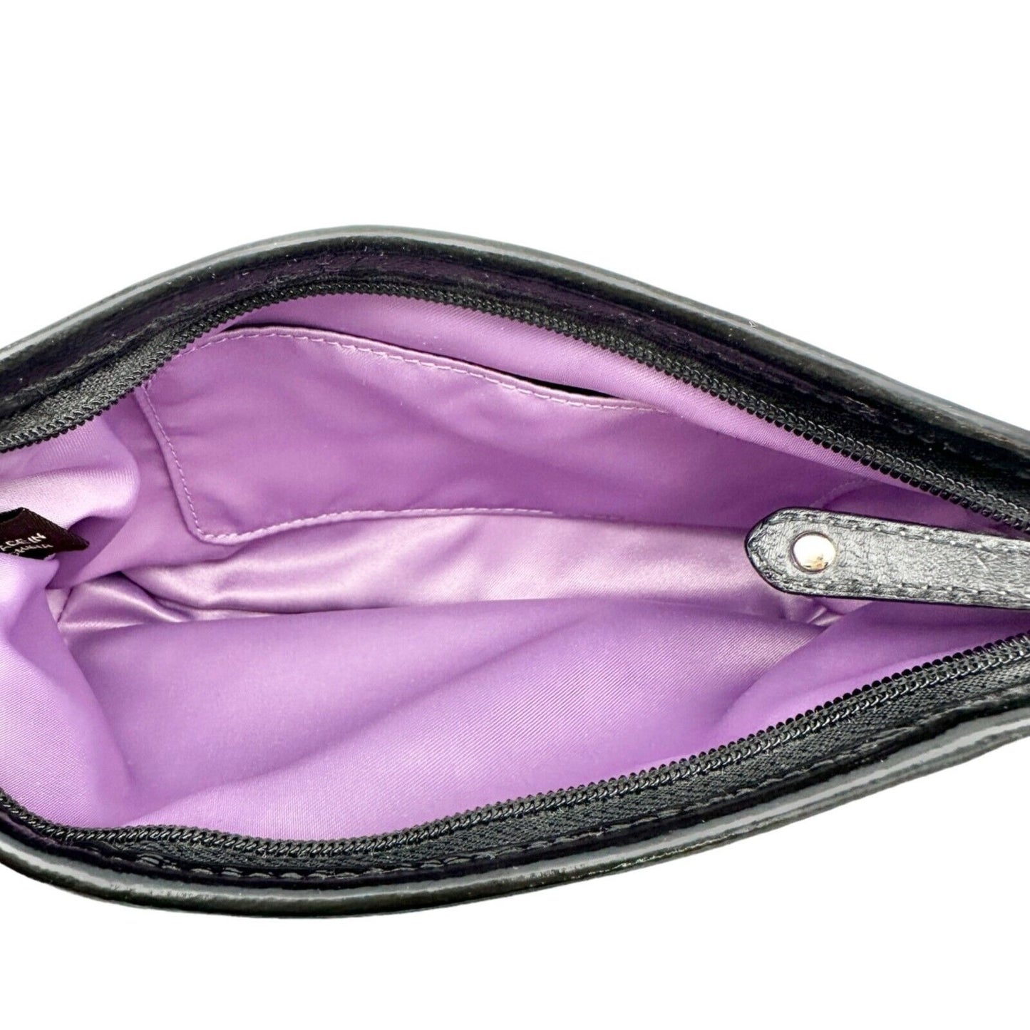 Coach Wristlet 9 x 5 Black Silver Hardware Purple Interior Zip Closure