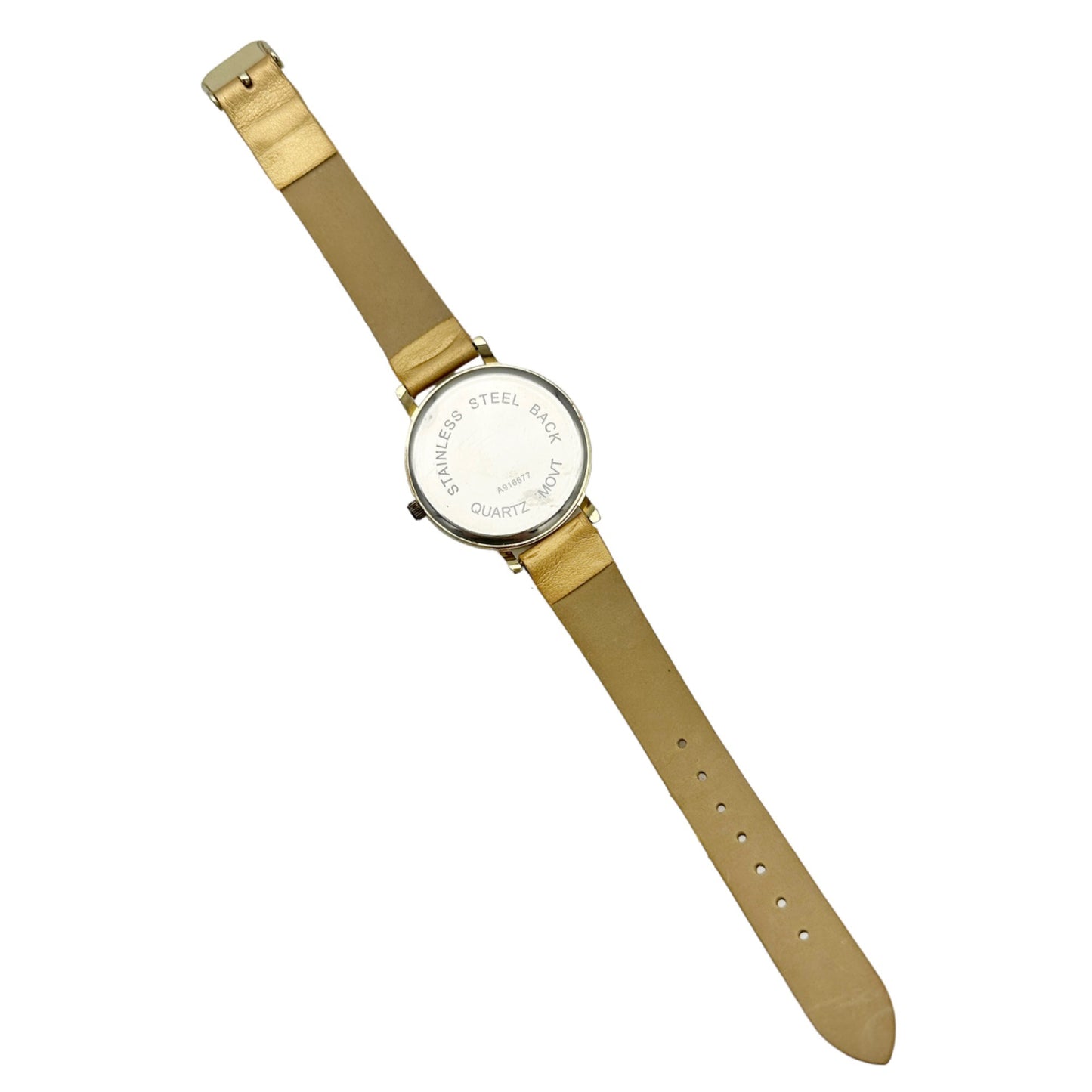 Goldtone Watch with Crystal Accent Faux Leather Gold Buckle Strap