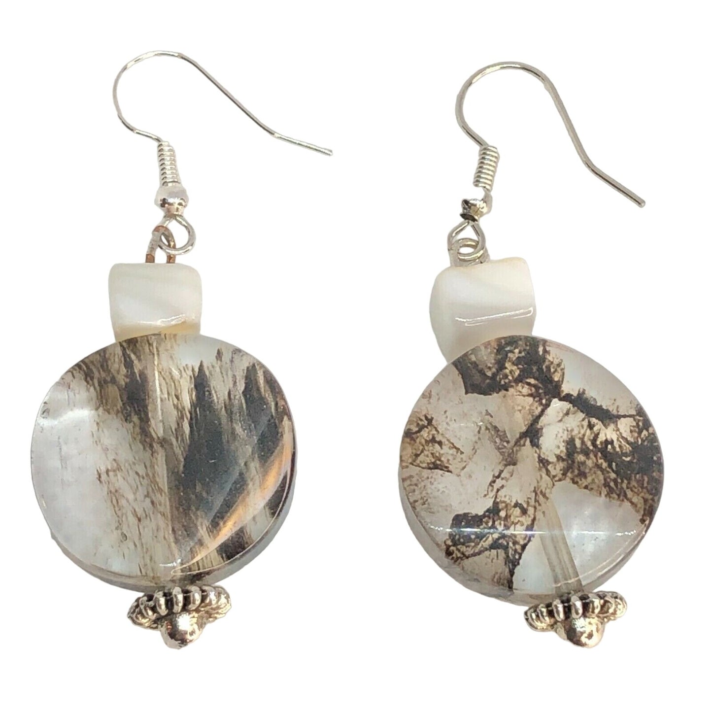 Handcrafted Beaded Earrings Clear Bead w/ Black Smoky Look Versatile Fun NEW
