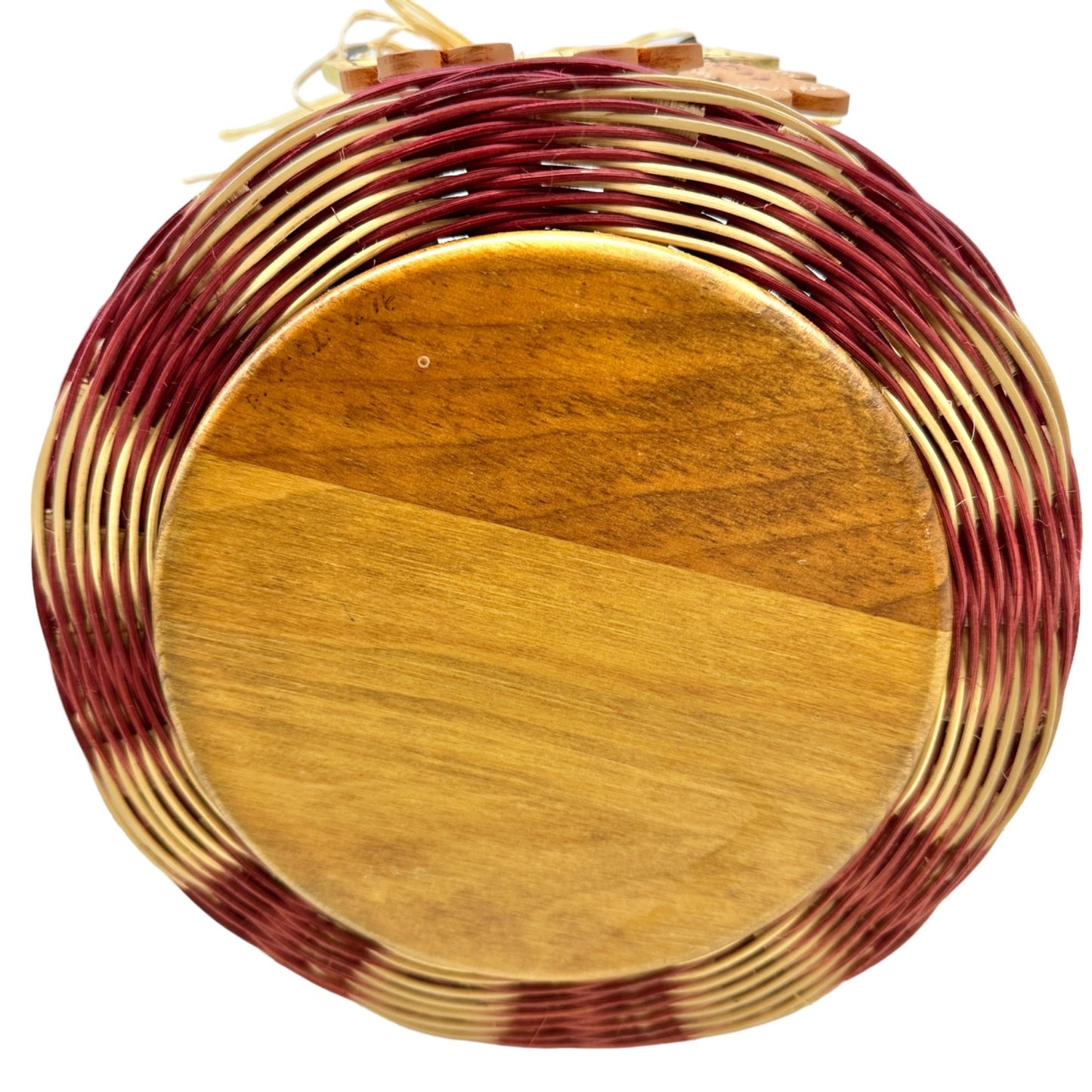 Handmade Basket Gingerbread Trio Round with Wrapped Handle Burgundy Accent