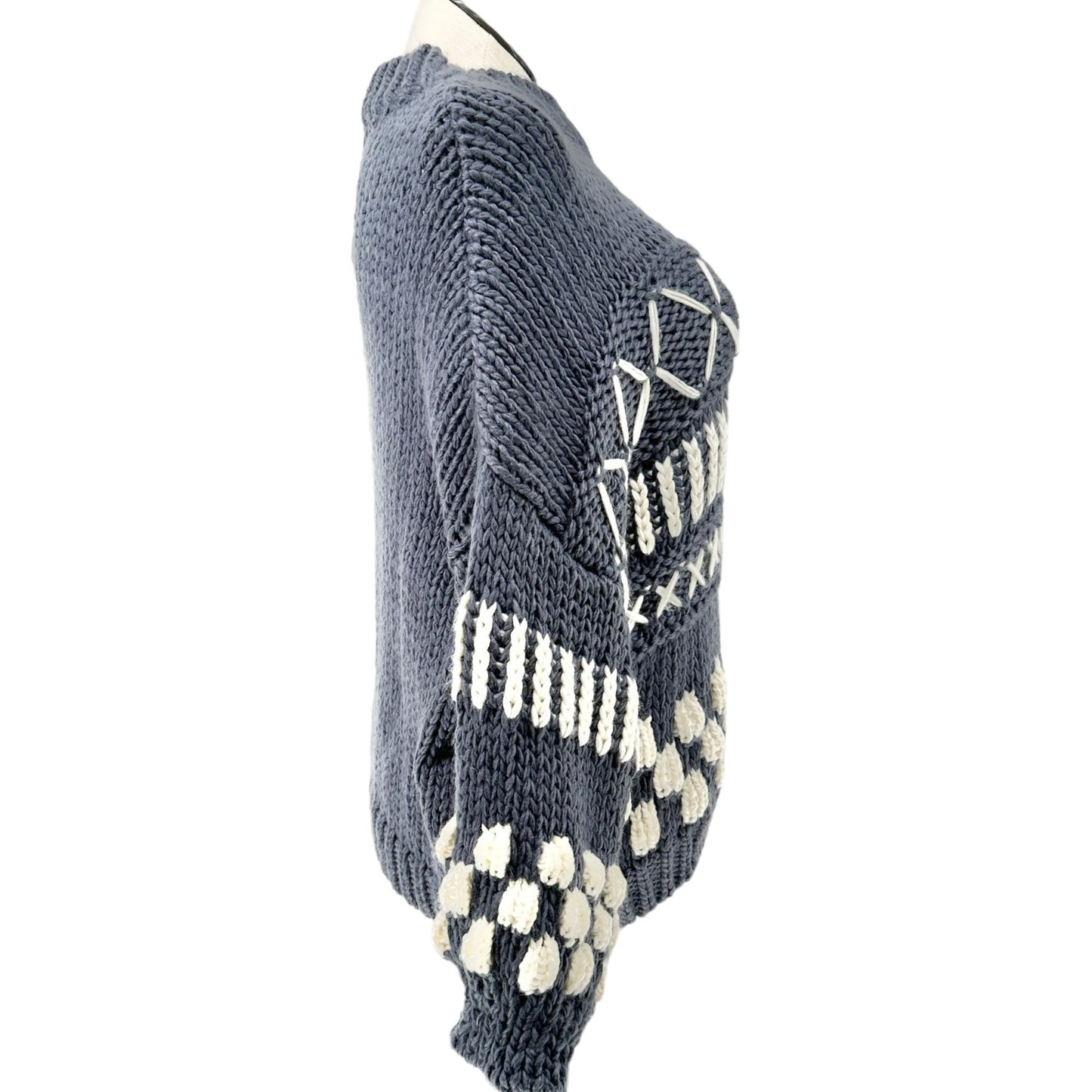 GeeGee Sweater Womens M Oversized Pullover Acrylic Slate Blue and White Knit
